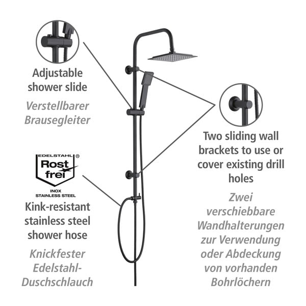 Matt fekete rozsdamentes acél zuhanyszett 101 cm Cuadro – Wenko-image-3