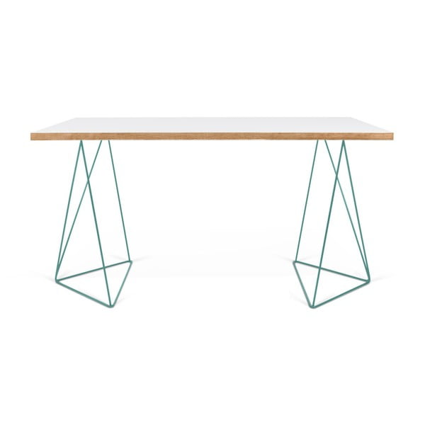 Flow fehér íróasztal zöld lábakkal, 140 x 75 cm - TemaHome