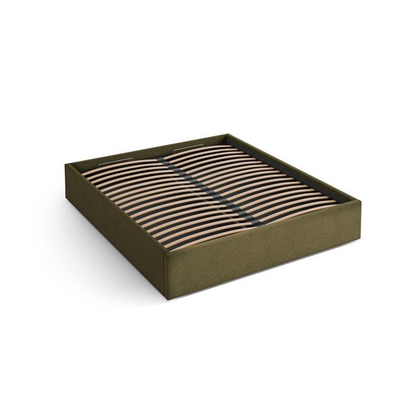 Zöld kárpitozott ágyneműtartós-ágytámla nélkül franciaágy ágyráccsal 180x200 cm Susan – Micadoni 