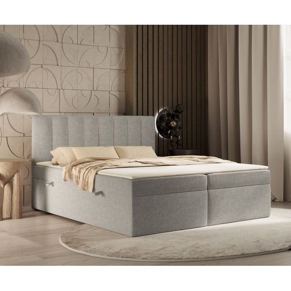 Világosszürke ágyneműtartós boxspring ágy 160x200 cm Novento – Maison de Rêve-image-1