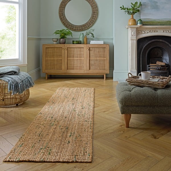 Zöld-natúr színű kétoldalas kézi szövésű juta futószőnyeg 60x230 cm Jute Boucle Green – Flair Rugs-image-1