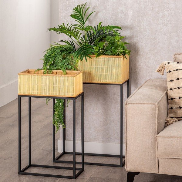 Rattan virágtartó állvány szett 2 db-os (magasság 80 cm) – Ixia-image-1