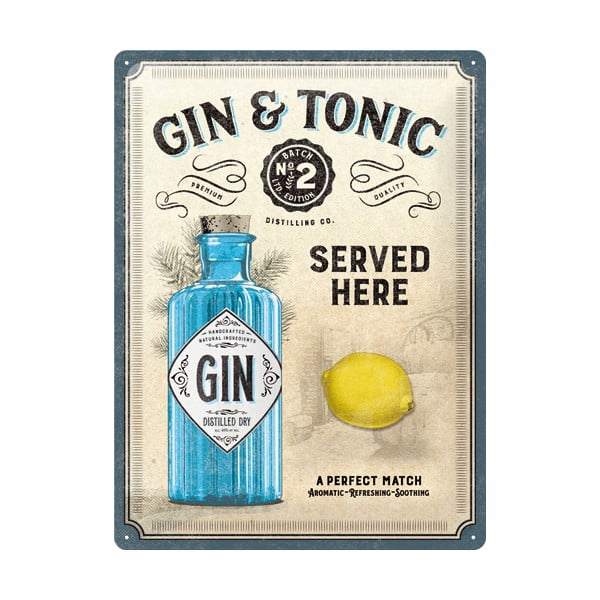 Gin & Tonic Served Here dekorációs falitábla - Postershop