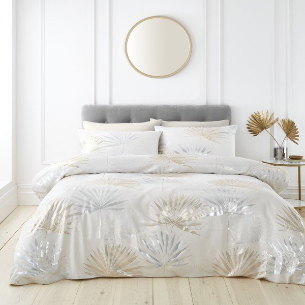 Krémszínű kétszemélyes ágyneműhuzat 200x200 cm Luxe Palm – Catherine Lansfield-image-2