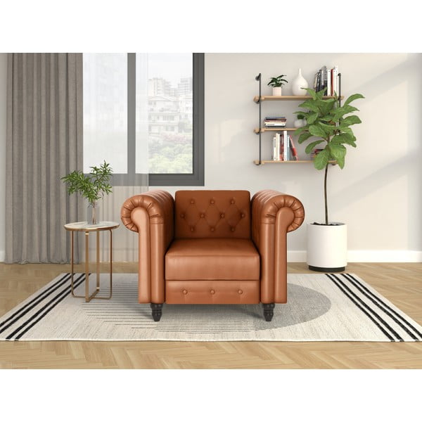 Konyakbarna bőrutánzat chesterfield fotel Felix – Støraa-image-1