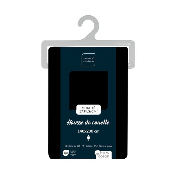 Fekete egyszemélyes pamut paplanhuzat 140x200 cm Lina – douceur d'intérieur-image-2