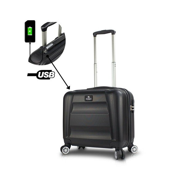 COLORS LASSO Cabin Suitcase fekete görgős bőrönd USB csatlakozóval - My Valice-image-1