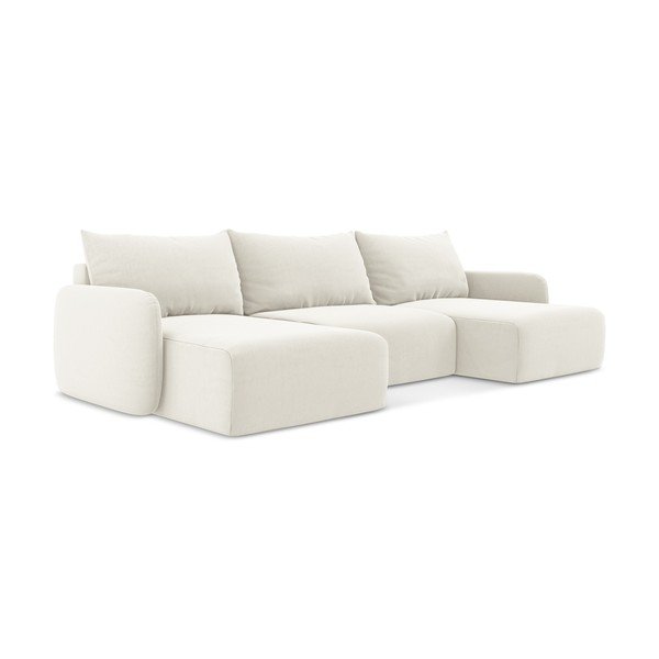 Krémszínű bársony kinyitható-tárolóhelyes (U alakú) sarokkanapé Kalena – Makamii-image-2