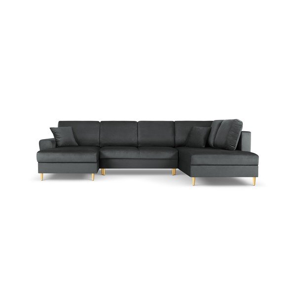 Sötétszürke bársony kinyitható tárolóhelyes sarokkanapé (jobb oldali-U alakú) Kyoto – Cosmopolitan Design
