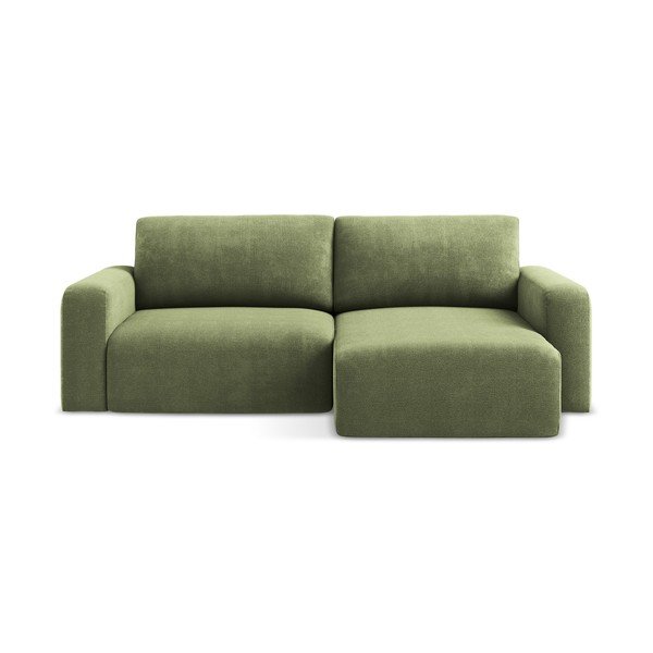 Zöld zsenília kinyitható-tárolóhelyes sarokkanapé (jobb oldali-heverő résszel) Kona – Makamii