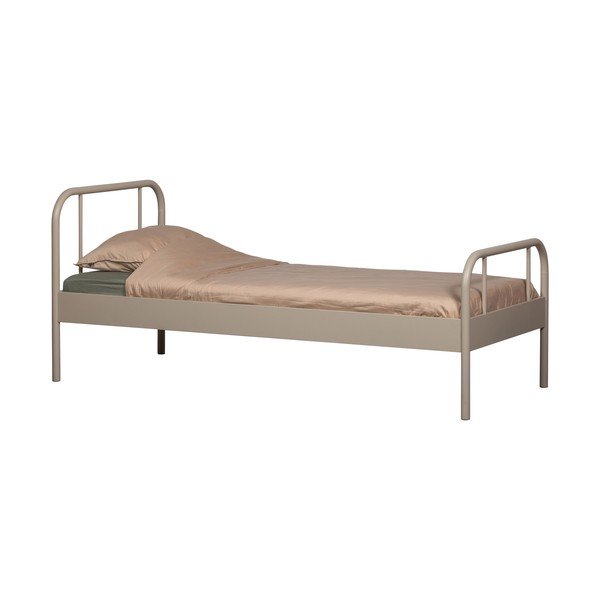 Bézs fém egyszemélyes ágy ágyráccsal 90x200 cm Mata – WOOOD