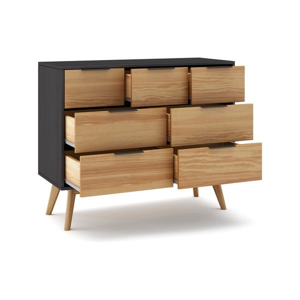 Fekete-natúr színű borovi fenyő alacsony komód 120x83 cm Lavis – Marckeric-image-3