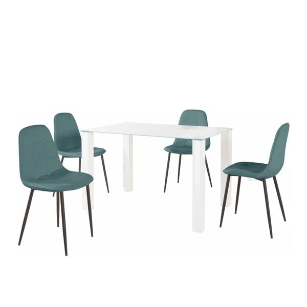 Dante étkezőasztal és 4 részes türkiz szék szett, asztallap hossza 120 cm - Støraa