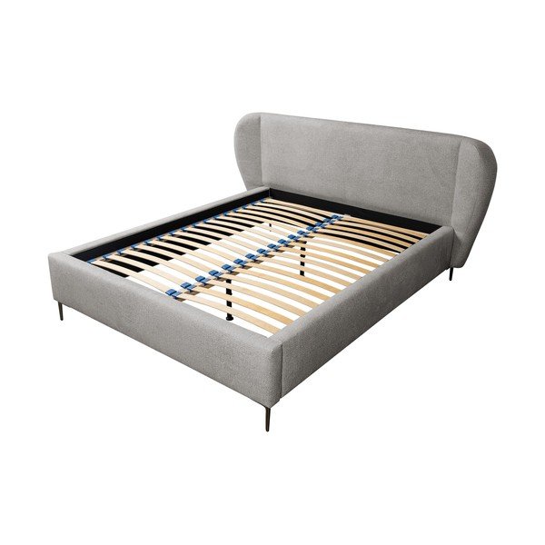 Világosszürke kárpitozott franciaágy ágyráccsal 180x200 cm Makana – Makamii-image-1