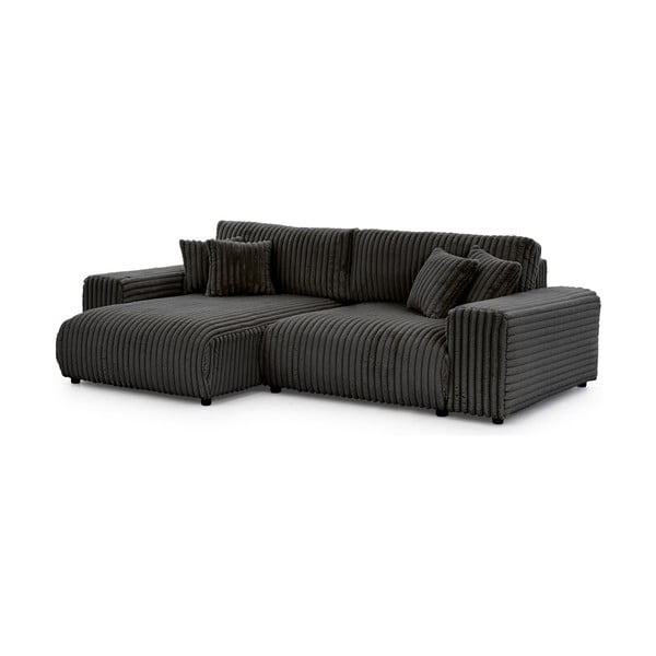 Sötétszürke kordbársony kinyitható-tárolóhelyes sarokkanapé (bal oldali) Sarina – Ropez