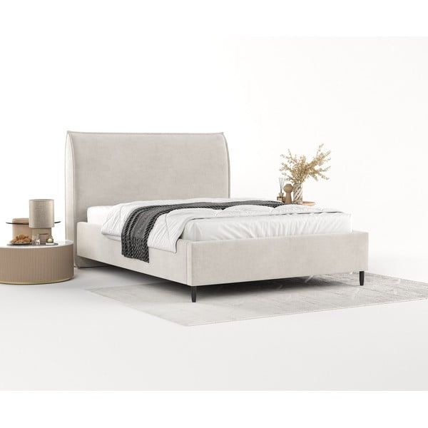 Krémszínű kárpitozott ágyneműtartós franciaágy ágyráccsal 160x200 cm Shell – Maison de Rêve-image-2