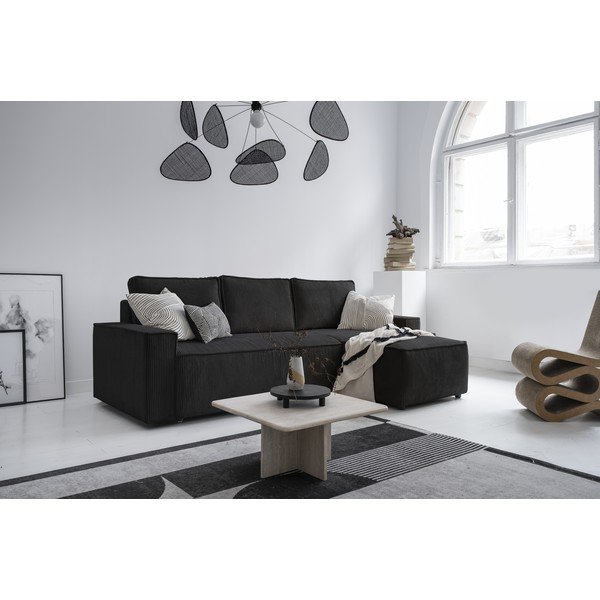 Antracitszürke kordbársony kinyitható sarokkanapé (variálható) Brave Dave – Miuform-image-2