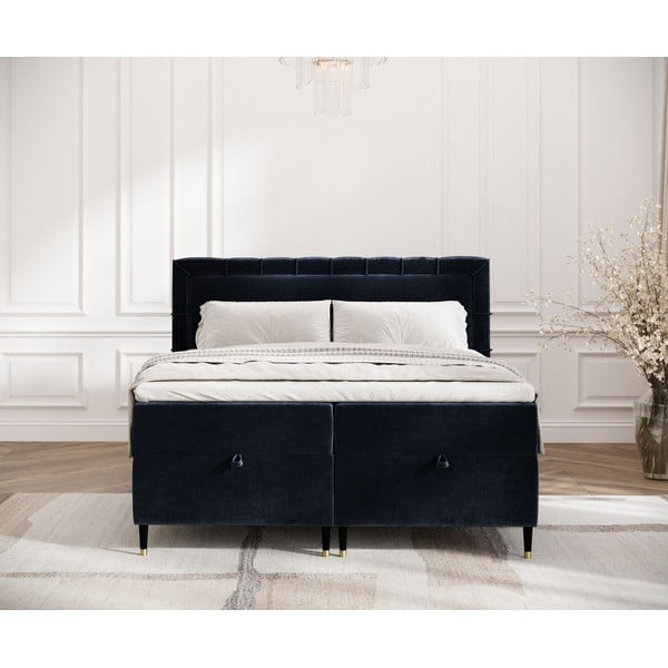 Sötétkék ágyneműtartós boxspring ágy 180x200 cm Voyage – Maison de Rêve-image-4