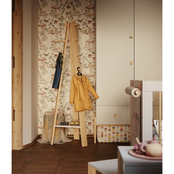 Világosszürke-natúr színű bükkfa gyerek fogas Cube - Pinio-image-1