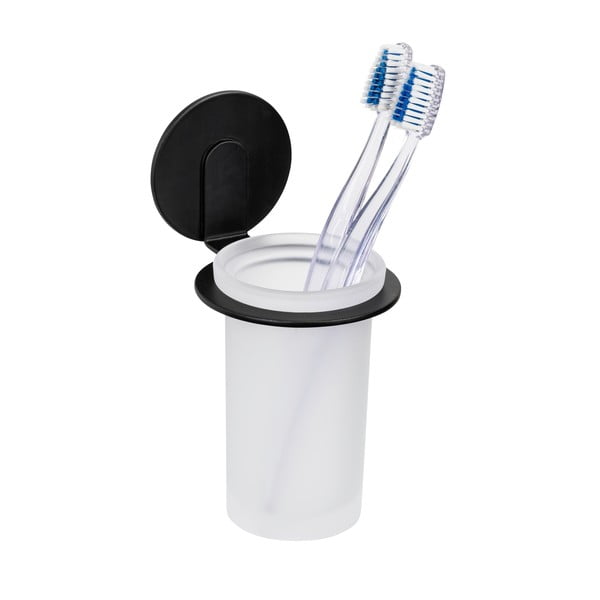 Matt fekete öntapadós üveg fogkefetartó pohár Bivio – Wenko-image-4