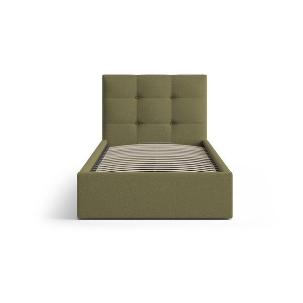 Zöld kárpitozott ágyneműtartós egyszemélyes ágy ágyráccsal 90x200 cm Phaedra – Micadoni -image-3