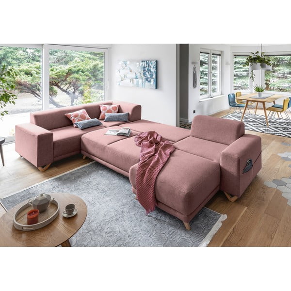 Rózsaszín kinyitható-tárolóhelyes sarokkanapé (bal oldali-U alakú) Classy Sophie – Miuform-image-4