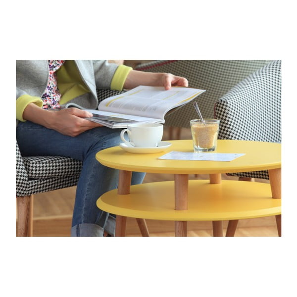 UFO sötétszürke dohányzóasztal natúr lábakkal, ⌀ 70 cm - Ragaba-image-1