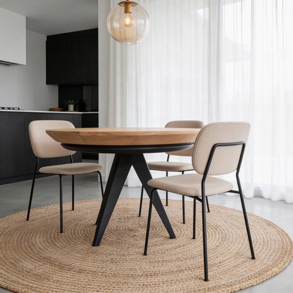 Kerek bővíthető étkezőasztal tölgyfa dekoros asztallappal hosszabbító asztallappal ø 120 cm Magnus – Windsor & Co Sofas-image-1