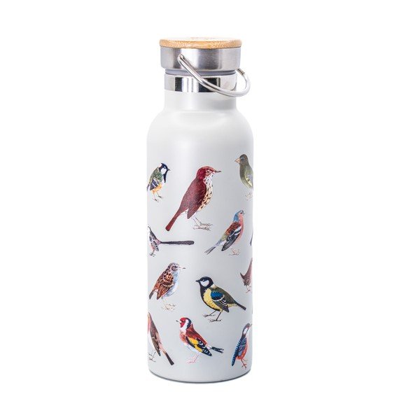 Fehér rozsdamentes acél utazó ivópalack 425 ml Vintage Birds – Sass & Belle