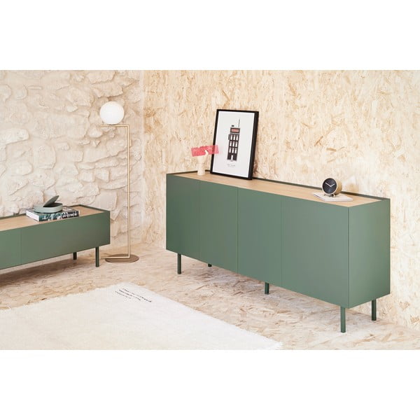 Zöld-natúr színű alacsony komód tölgyfa dekorral 165x78 cm Arista – Teulat-image-1