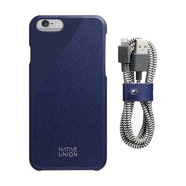 Clic Leather Belt sötétkék bőr telefontok töltőkábellel, iPhone 6 és 6S Plus - Native Union