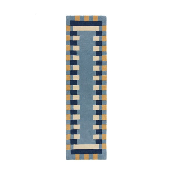 Kék kézi szövésű gyapjú futószőnyeg 60x230 cm Kai Wool Border – Flair Rugs