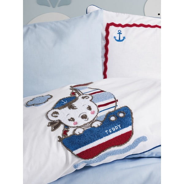 Fehér-kék négyrészes pamut gyerek ágyneműhuzat babaágyhoz lepedővel 100x150 cm Miniyo – Mijolnir-image-2