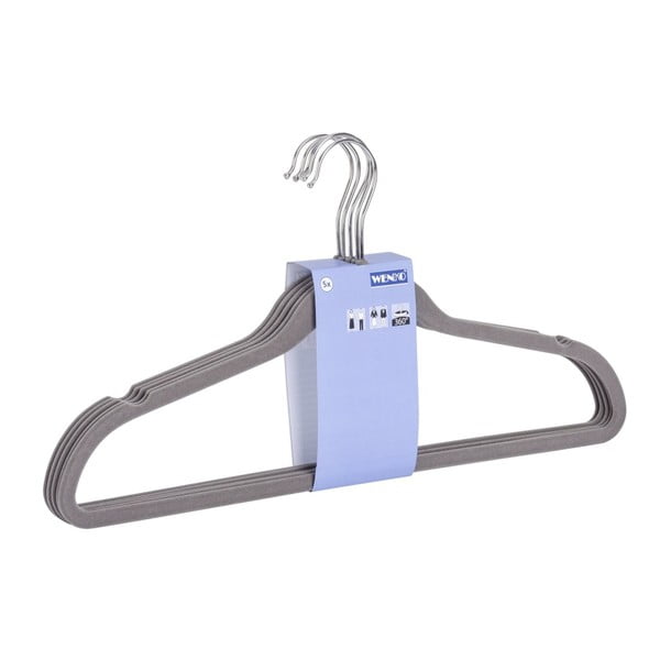 Flocking szürke műanyag vállfa készlet 5 db-os - Wenko-image-1