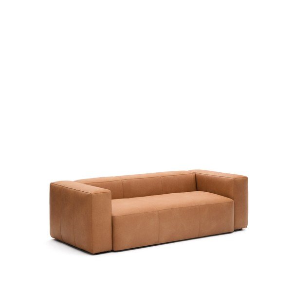 Barna bőr kanapé 240 cm Blok – Kave Home-image-2