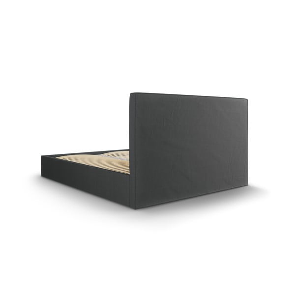 Sötétszürke kárpitozott franciaágy tárolóhellyel ágyráccsal 160x200 cm Juniper – Mazzini Beds-image-4