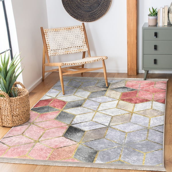 Rózsaszín-szürke mosható szőnyeg 80x140 cm – Mila Home-image-2