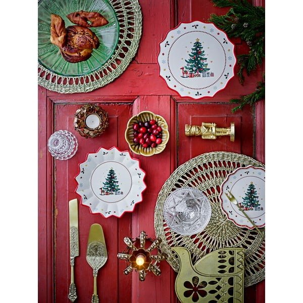 Piros-krémszínű kerámia szervírozó tányér karácsonyi mintával ø 17 cm Naive – Bloomingville-image-1