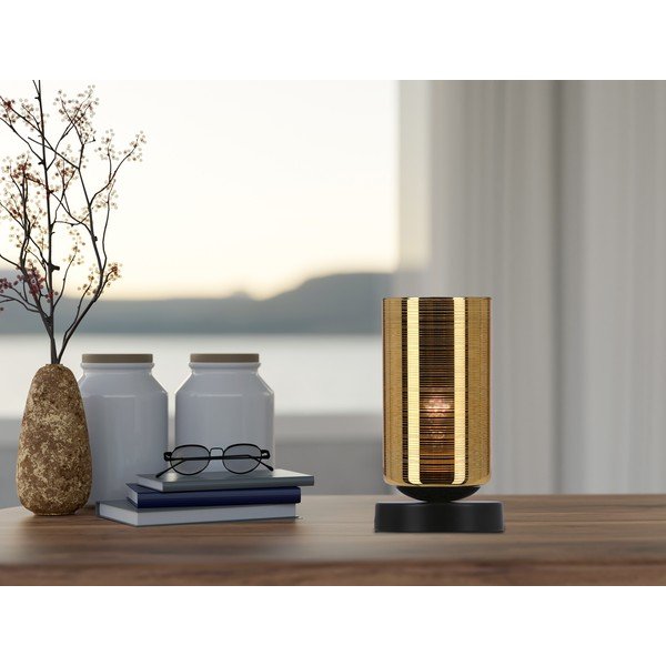 Fekete-aranyszínű asztali lámpa üveg búrával (magasság 25 cm) Cox – Candellux Lighting-image-1