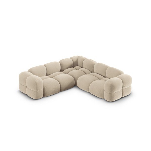Bézs bársony sarokkanapé Loretto – Cosmopolitan Design-image-3
