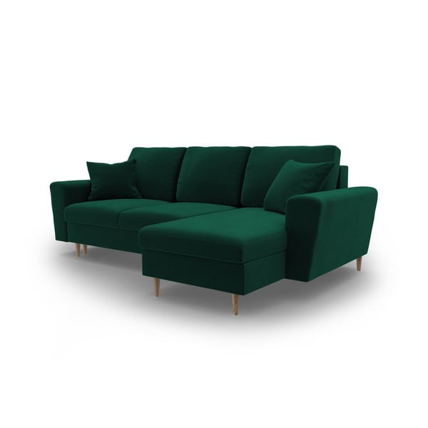 Zöld bársony kinyitható tárolóhelyes sarokkanapé Kyoto – Cosmopolitan Design-image-4