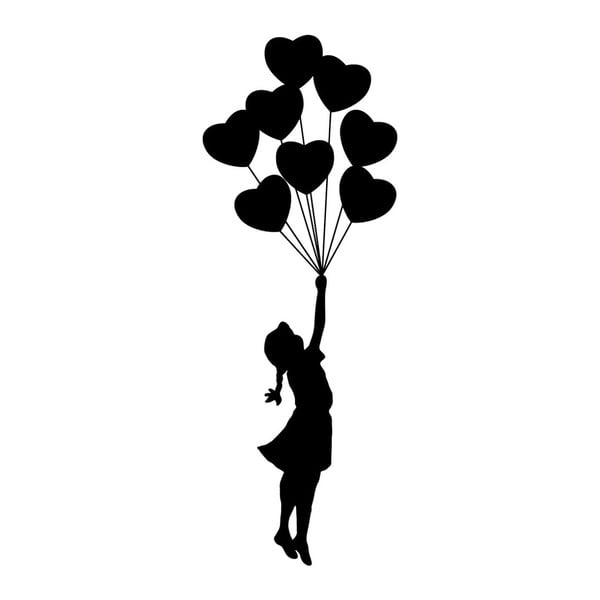 Flying Girl Heart fekete öntapadós falmatrica, 30 x 80 cm - LineArtistica