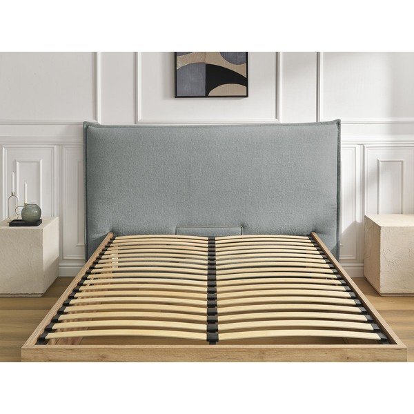 Világosszürke kárpitozott kárpitozott-forgácslemez ágyneműtartós franciaágy ágyráccsal 180x200 cm Charlie – Bobochic Paris-image-3