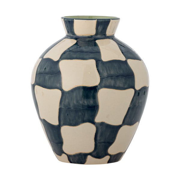 Kék-krémszínű üveg kézzel festett váza (magasság 24 cm) Check – Bloomingville