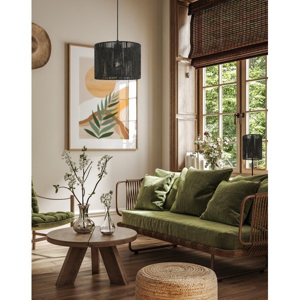 Fekete asztali lámpa fonott nád búrával (magasság 48 cm) Foresto – GTV-image-3