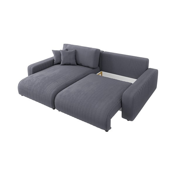 Sötétszürke kordbársony kinyitható sarokkanapé (variálható) Sara – Ropez-image-2