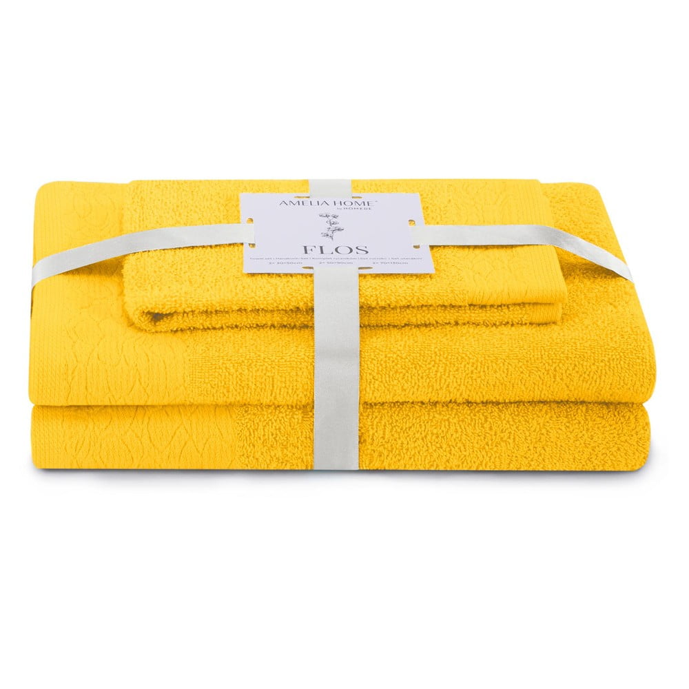 Sárga frottír pamut törölköző és fürdőlepedő készlet 3 db-os Flos – Restilo