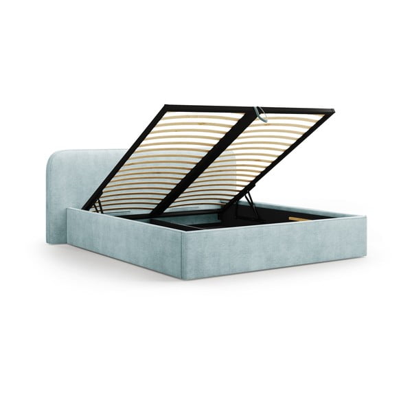 Mentazöld kárpitozott ágyneműtartós franciaágy ágyráccsal 140x200 cm Elizabeth – Micadoni -image-2