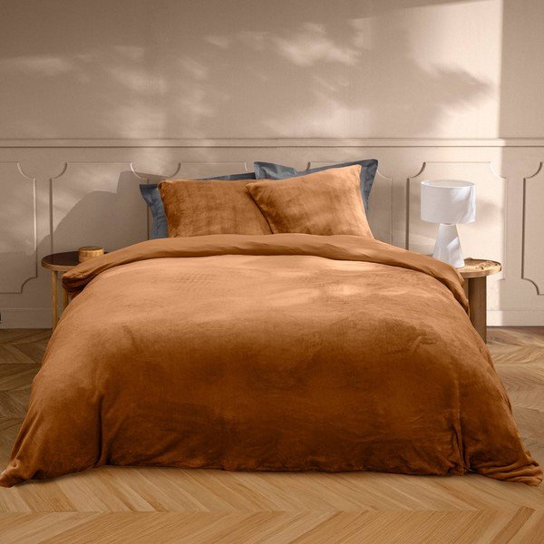 Világosbarna kétszemélyes-hosszabbított háromrészes mikroflanel ágyneműhuzat 240x220 cm Flanou – douceur d'intérieur-image-1