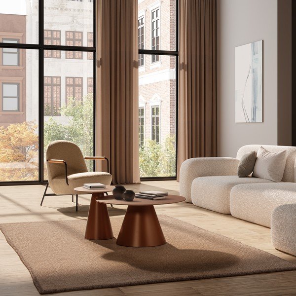 Barna kerek dohányzóasztal szett 2 db-os üveg asztallappal ø 80 cm Vida – MOME-image-1